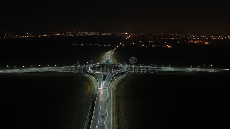 Aerial view over a roundabout, night view stock image Aerial view over a roundabout, night view stock image