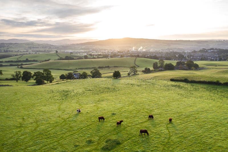 Aerial View over Scenic Countryside in UK