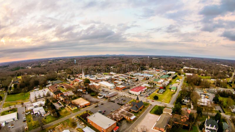 Aerial view over york south carolina at sunset stock photos