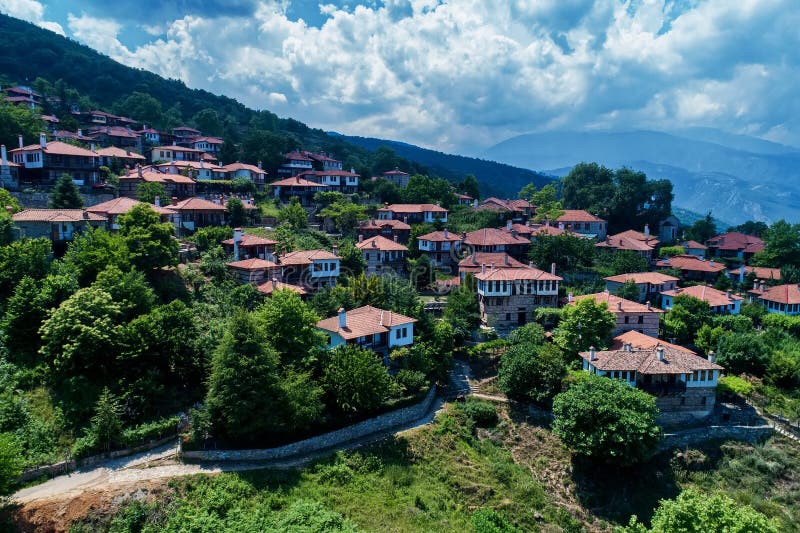 Aerial view of Palaios Panteleimonas is a mountain village, northern Greece