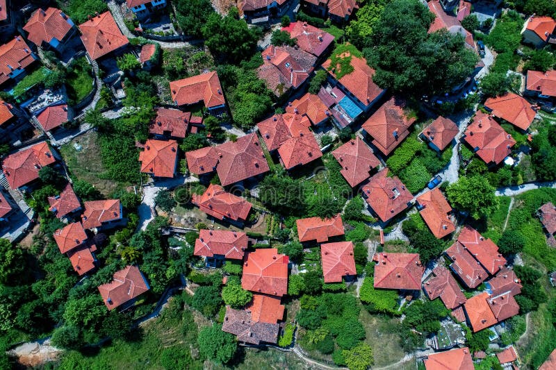 Aerial view of Palaios Panteleimonas is a mountain village, northern Greece