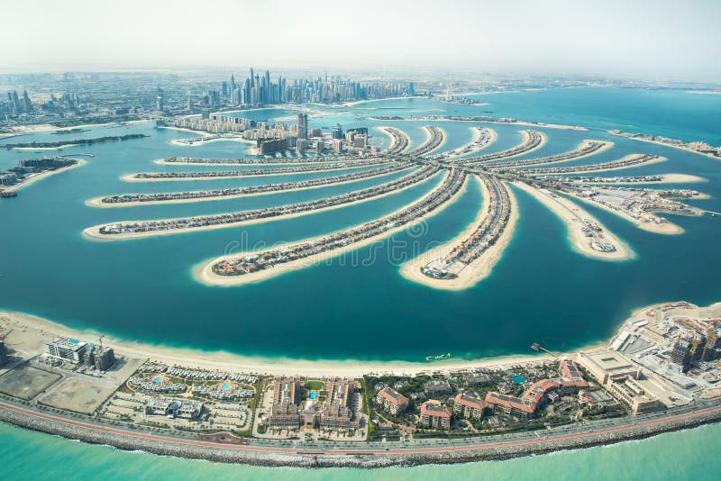 Aerial view of Palm Jumeirah man made island.