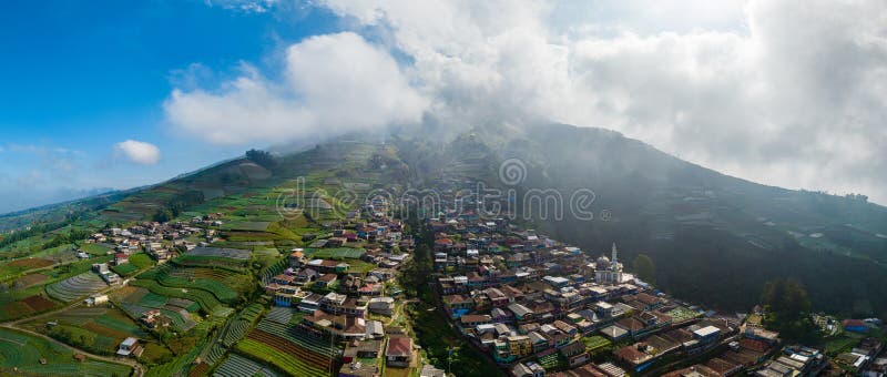 Aerial View panorama of colorful stack building houses in Nepal van Java village, Java, Indonesia royalty free stock image