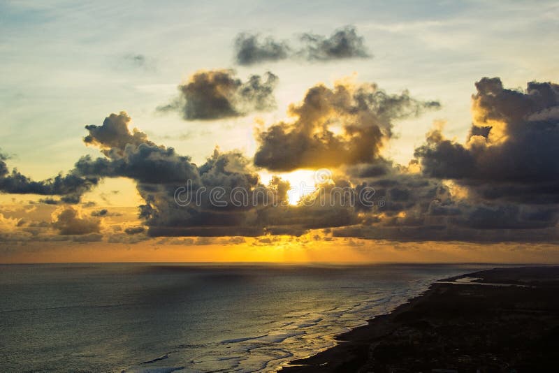 Sunset on parangtritis beach aerial view