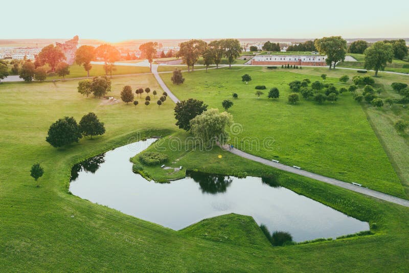 Aerial View Of Park Near Kaunas Ix Fortress Lithuania Stock Image