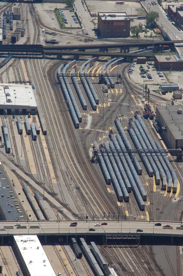 Aerial view of parked trains