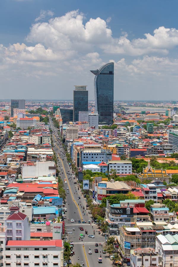 Aerial View of Phnom Penh, Cambodia. Day Time Editorial Photography
