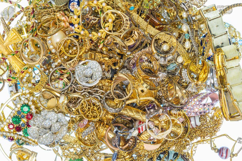 Pile of Gold Jewelry stock image. Image of brooches, gold - 18240897