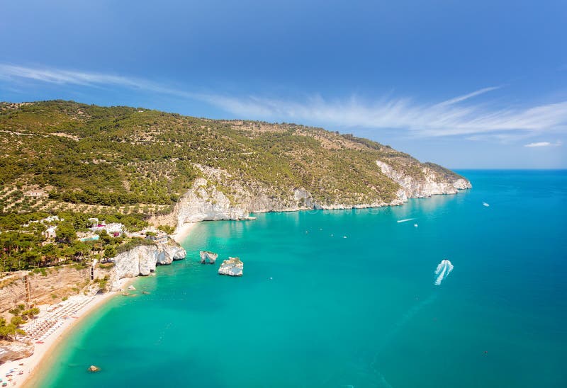 Aerial view of popular scenic touristic spot in Puglia, Italy - Faraglioni di Puglia, Baia delle Zagare, Apulia region. stock photos Aerial view of popular scenic touristic spot in Puglia, Italy - Faraglioni di Puglia, Baia delle Zagare, Apulia region. stock photos