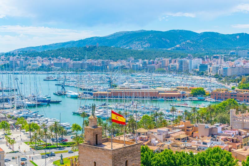 Aerial view of port in Palma de Mallorca, Spain royalty free stock image