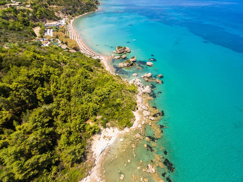 Aerial View of Porto Zorro Azzurro Beach in Zakynthos Zante Stock Photo ...