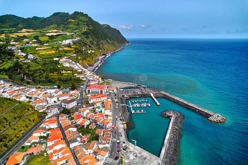 Aerial view Povoacao townscape, Azores