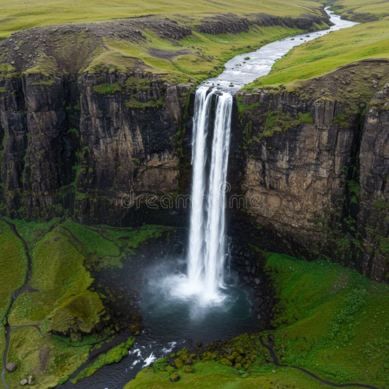 Aerial View of a Powerful Waterfall Cascading Down a Cliff vector illustration