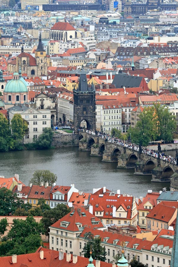 The aerial view of Prague