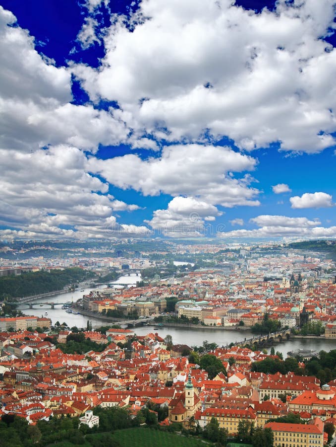 The aerial view of Prague