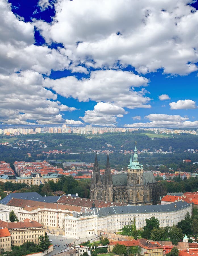 The aerial view of Prague