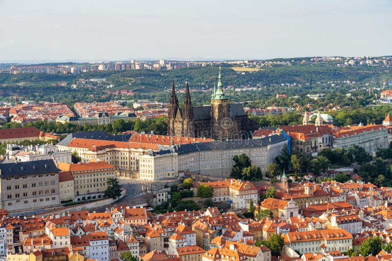 Aerial view of Prague Czech Republic from Petrin Hill observation Tower.