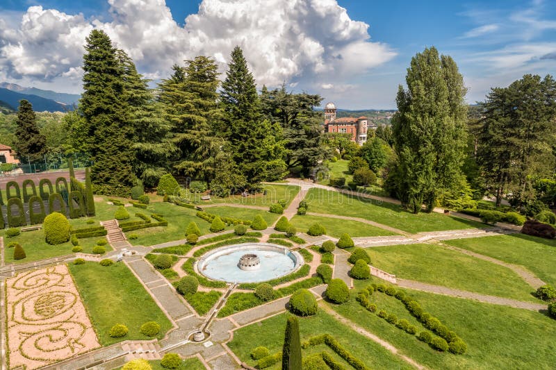 Aerial view of public garden in Villa Toeplitz, Varese, Italy