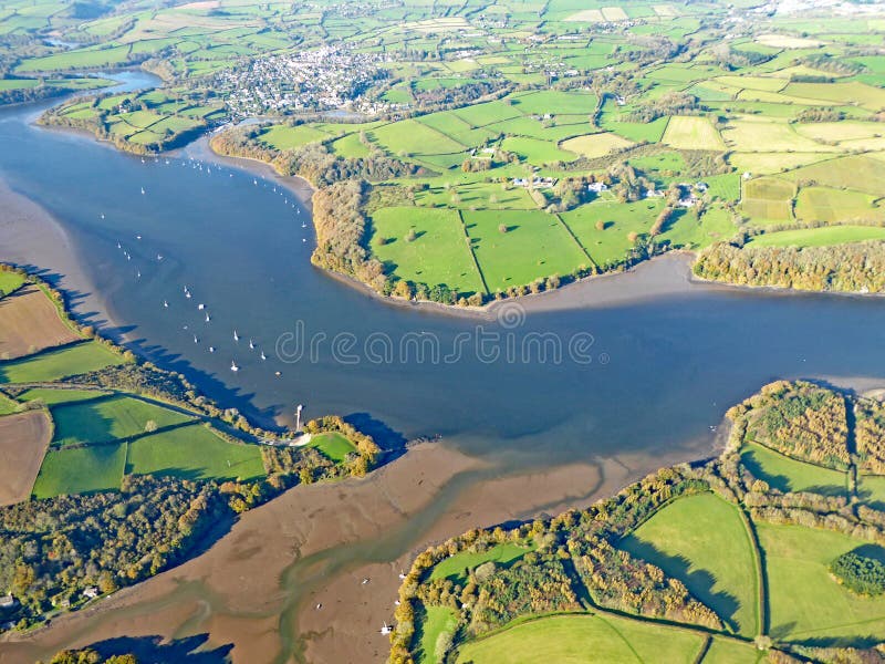 Aerial View of the River Dart , Devon Stock Photo Image of farm, land
