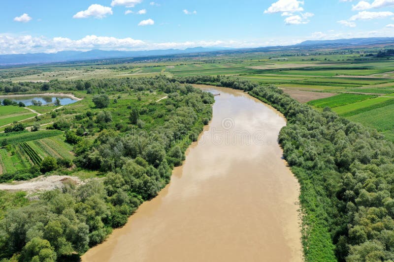 Aerial view of a river stock photography