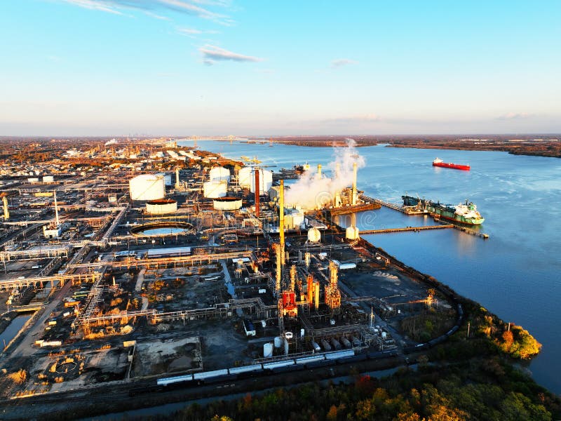 Aerial View of Riverfront Refineries