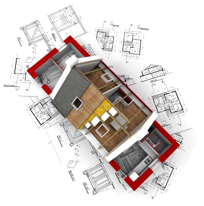 3D ztvárnění střechy domu na vrcholu architekt plány.