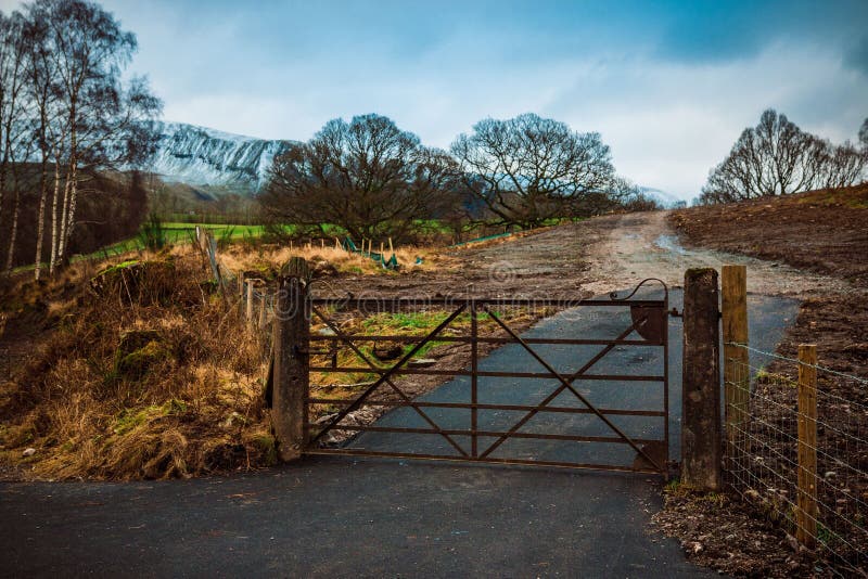 Aerial View of Rusty Gate Surrounded by Trees in Keswick Stock Image