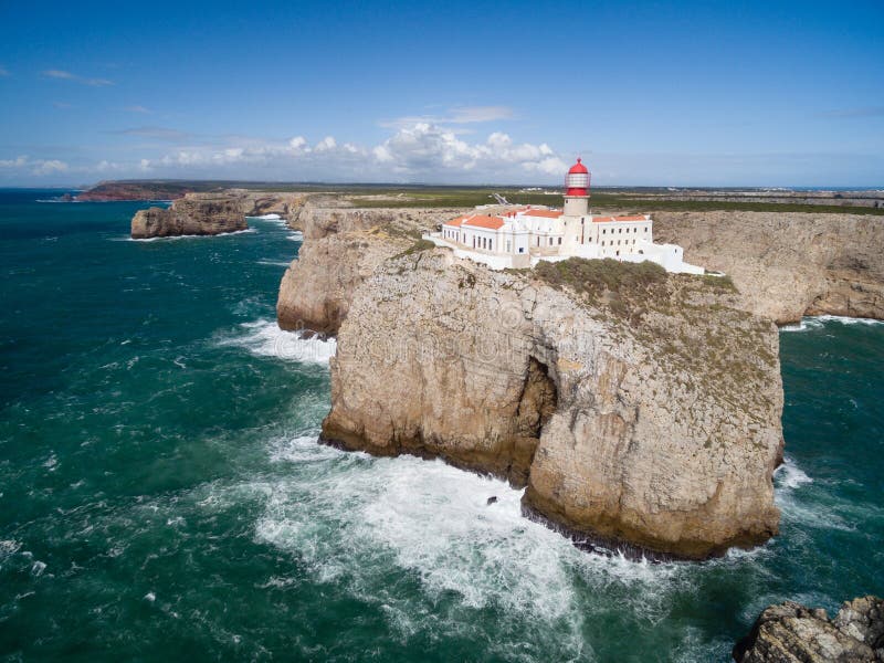 Aerial view of Sagres Lighthouse at Saint Vincent Cape, Algarve, Portugal royalty free stock images Aerial view of Sagres Lighthouse at Saint Vincent Cape, Algarve, Portugal royalty free stock images