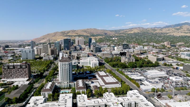 Aerial view of the Salt Lake city downtown. Beautiful mormon city.