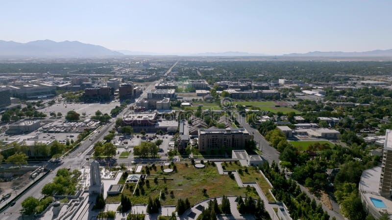 Aerial view of the Salt Lake city downtown. Beautiful mormon city.