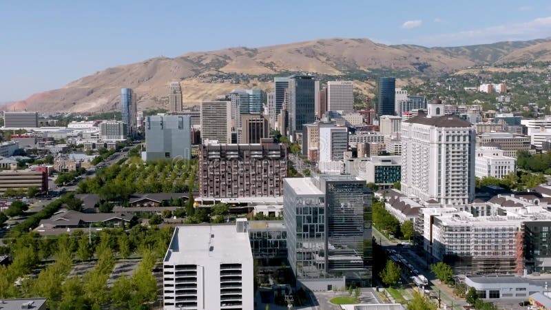 Aerial view of the Salt Lake city downtown. Beautiful mormon city.