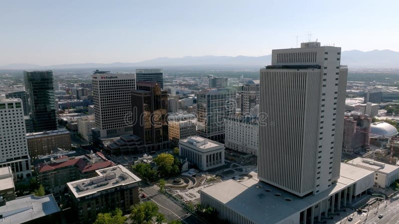 Aerial view of the Salt Lake city downtown. Beautiful mormon city.