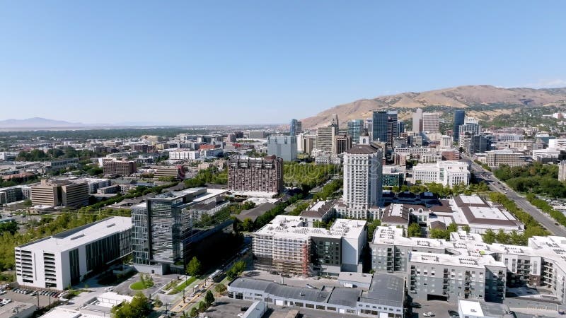 Aerial view of the Salt Lake city downtown. Beautiful mormon city.