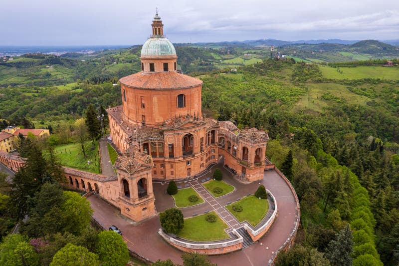 Santuario Madonna Di San Luca Bologna Aerial View of Sanctuary of Madonna Di San Luca in Bologna Stock Photo