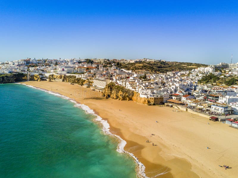 Aerial View of Sandy Fishermen Beach in Albufeira, Algarve, Port Stock ...