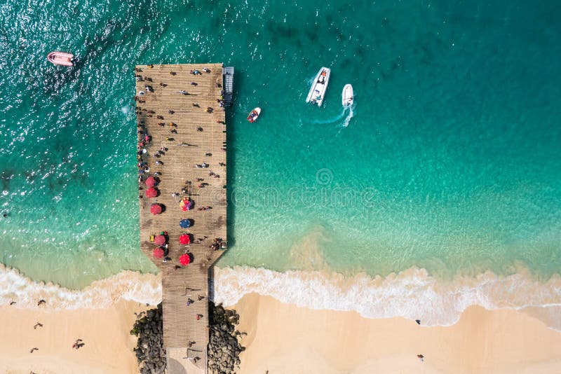 Aerial view of Santa Maria beach pontoon in Sal Island Cape Verde - Cabo Verde