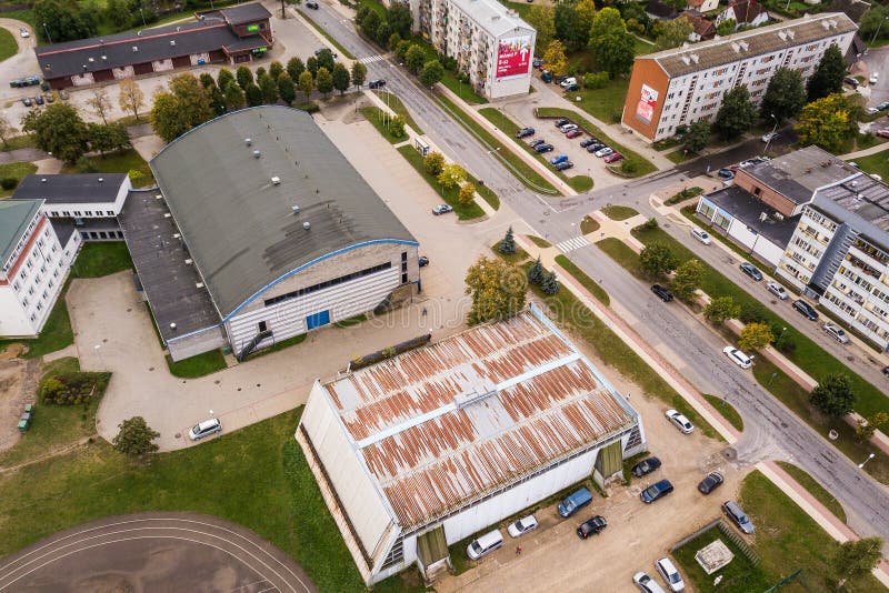 Aerial view of school in Kuldiga, Latvia royalty free stock image