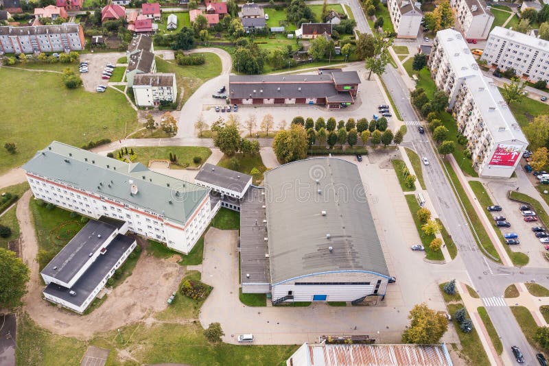 Aerial view of school in Kuldiga, Latvia royalty free stock photos