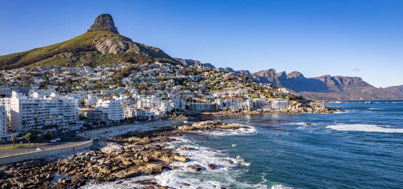 Aerial View of Sea Point and its tidal pool in Cape Town, western Cape, South Africa