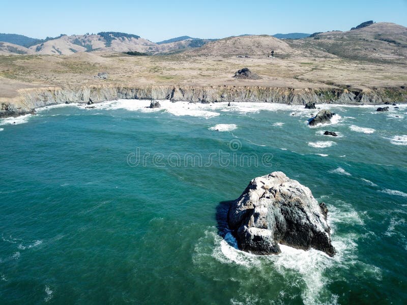 Aerial View of Sea Stacks Off Northern California Coast