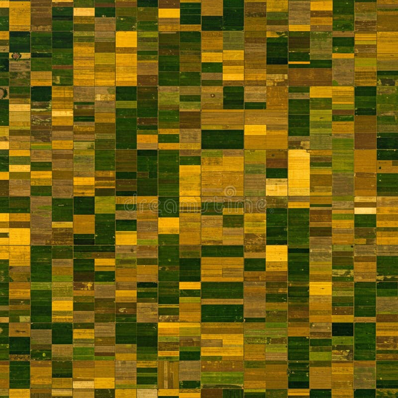 Aerial view showcasing a grid-like pattern of agricultural fields. The image displays stock illustration