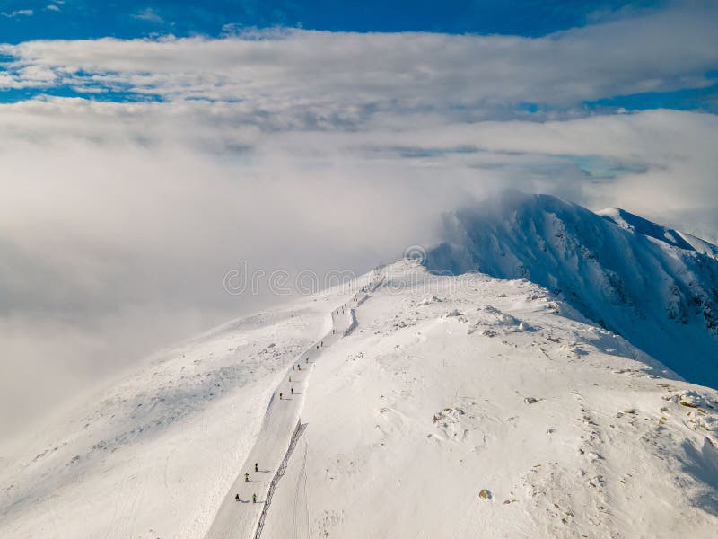 Aerial view of ski slope in slovakia mountains