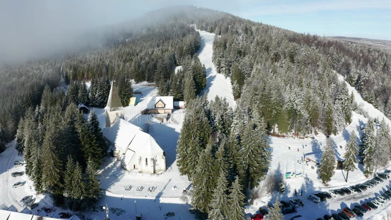 Aerial view of ski slopes, Trije kralji winter resort on Pohorje, Slovenia