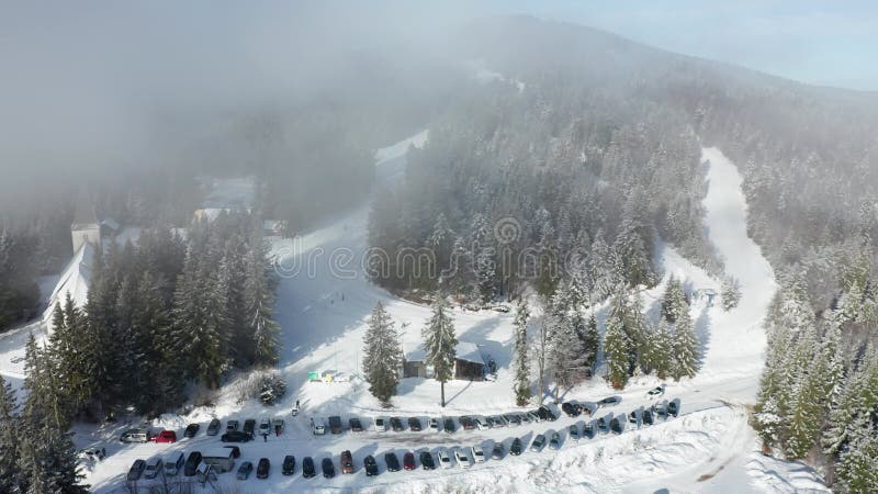 Aerial view of ski slopes, Trije kralji winter resort on Pohorje, Slovenia