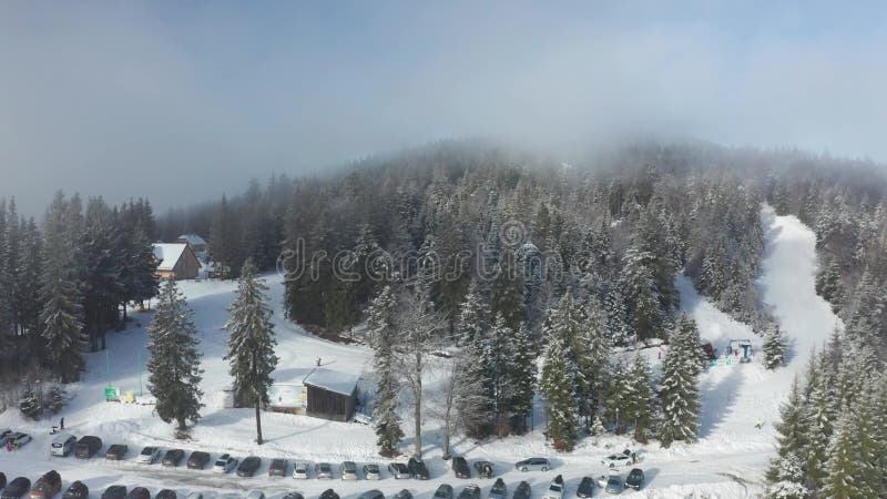 Aerial view of ski slopes, Trije kralji winter resort on Pohorje, Slovenia