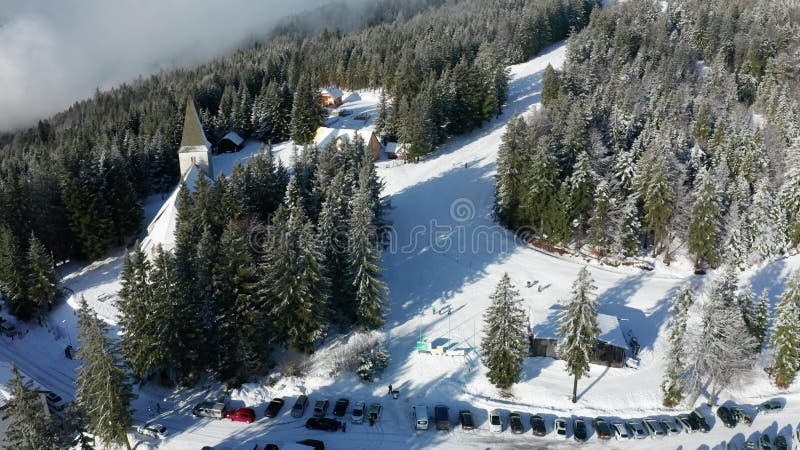 Aerial view of ski slopes, Trije kralji winter resort on Pohorje, Slovenia