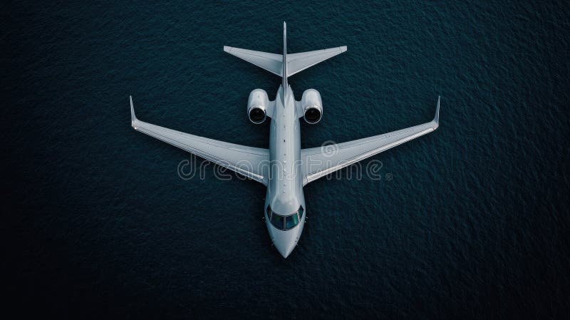 Aerial view of a sleek private jet on a calm water surface royalty free illustration