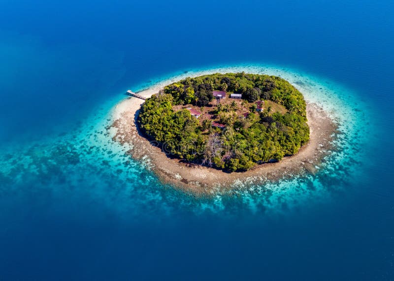 Aerial view of a small deserted island in Tonga stock images