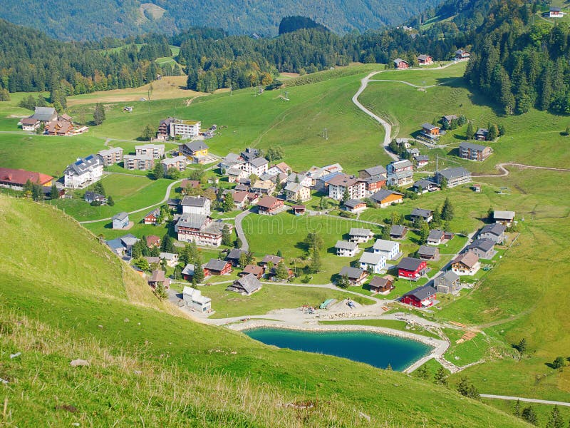 Aerial view of small swiss village