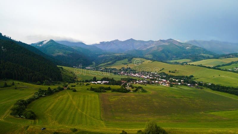 Aerial view of a small village in Slovakia, in the Tatra Mountains